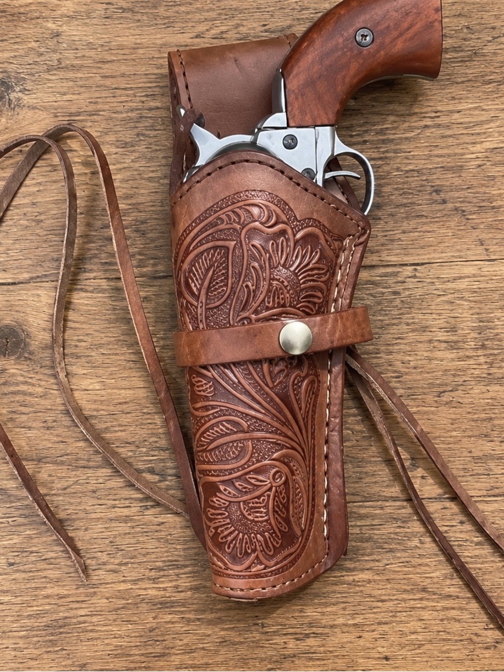 Tooled Brown Leather Western Holster for Revolver - Men Accessories